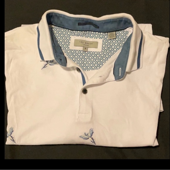 TED BAKER White Hapnes Bird Embroidered Polo Top - Picture 3 of 9